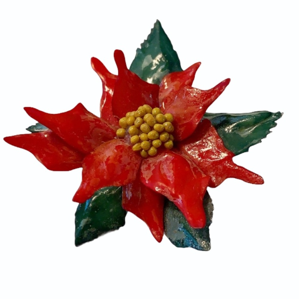 Vintage red Christmas poinsettia brooch